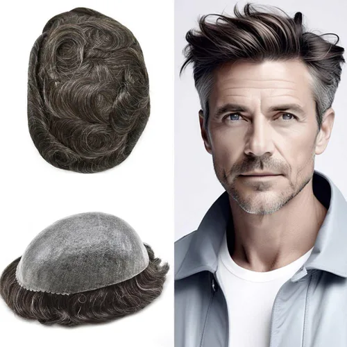 Vista 18 de Mens Toupee Hair System para hombres Piezas de pelo Sistema de reemplazo Poly Skin Toupee para hombres Protesis Capilar Para Hombre 6X8#1 Jet Black