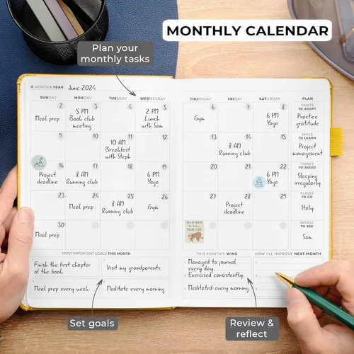 Vista 4 de Diario de autodominio Clever Fox – Diario diario guiado de reflexión y mejora personal con indicaciones – Cuaderno de diario para mujeres y hombres