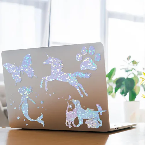 Vista 5 de 60 hojas de hojas holográficas laminadas de purpurina transparente tamaño A4, papel adhesivo de vinilo con superposición holográfica, película