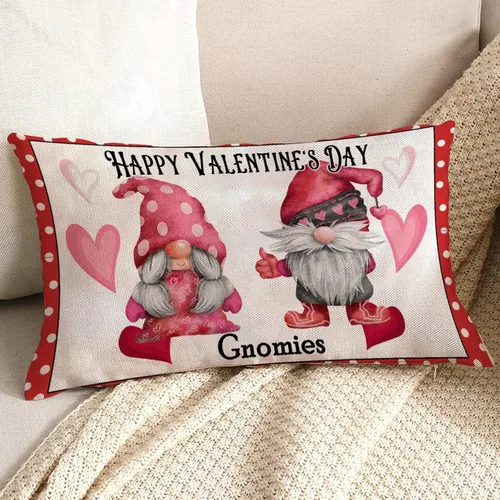 Vista 4 de Feliz día de San Valentín, lindos gnomos con almohadas lumbares de corazón, fundas de almohada decorativas de 12 x 20 pulgadas, funda de cojín