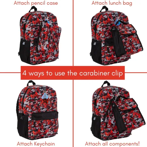 Vista 4 de RALME Juego de mochila para niños, 16 pulgadas, 6 piezas, incluye bolsa de almuerzo plegable, botella de agua, llavero y estuche para lápices, Camo