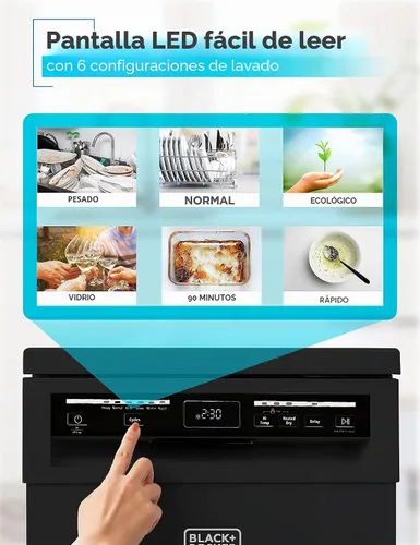 Vista 4 de LAVAVAJILLAS PORTÁTIL SOBRE RUEDAS 18" CON CAPACIDAD DE ESPACIO DE 8 PLACES DE ACERO INOXIDABLE CON CONECTO DE GRIFO BLACK+DECKER Capacidad