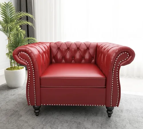 Vista 19 de AVZEAR Sofá Chesterfield de 84 pulgadas, 3 plazas, sofá clásico de cuero PU con brazos enrollados y respaldo con botones capitoné, sofá tipo canapé