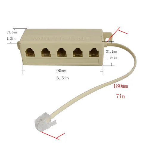 Vista 4 de Divisor de teléfono de cinco vías 2PCS RJ11 6P4C línea telefónica 1 macho a 5 hembra modular T adaptadores Jack