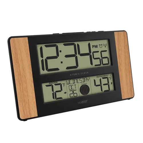 Vista 4 de La Crosse Technology 513 – 1417 Atomic reloj digital con temperatura exterior, acabado en roble