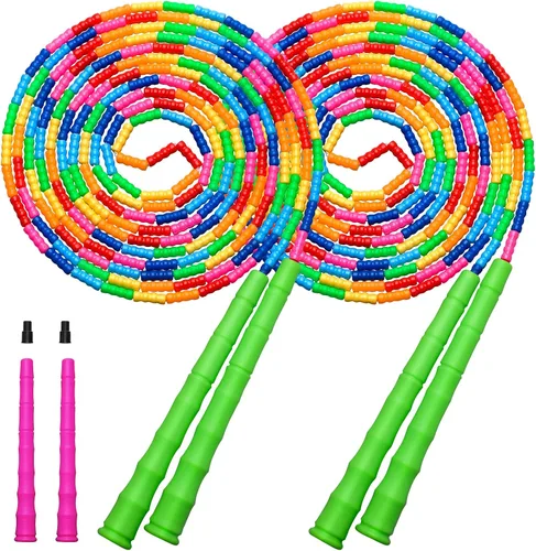 Vista 9 de Cuerda de saltar doble holandesa larga de 16 pies, 1 paquete/2 unidades, cuerda de saltar ajustable suave con cuentas para niños y adultos, lo
