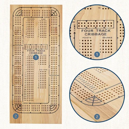 Vista 2 de WE Games Tabla de madera para 4 jugadores, tablero de madera natural maciza de 4 pistas, clavijas de plástico e instrucciones
