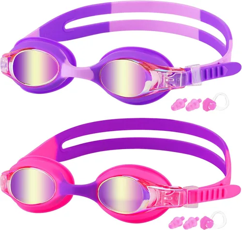 Vista 8 de COOLOO Gafas de natación para niños de 3 a 15 años, paquete de 2 gafas de natación para niños con cubierta para la nariz, sin fugas, antiniebla
