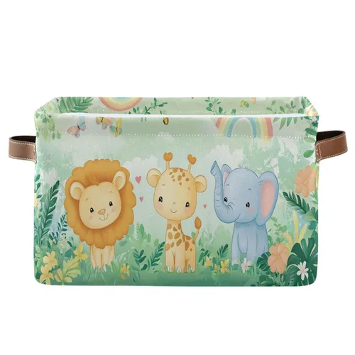 Vista 33 de Emelivor ABC - Contenedor de almacenamiento plegable con asa rectangular impermeable ABC Dinosaurios cesta para almacenamiento cubo organizador