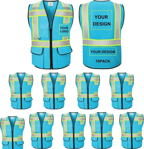 Vista 24 de Chaleco Reflectante Clase 2 de Seguridad ANSI con Bolsillos y Cremallera de Alta Visibilidad Uniforme de Construcción K-verde-1pack-custom