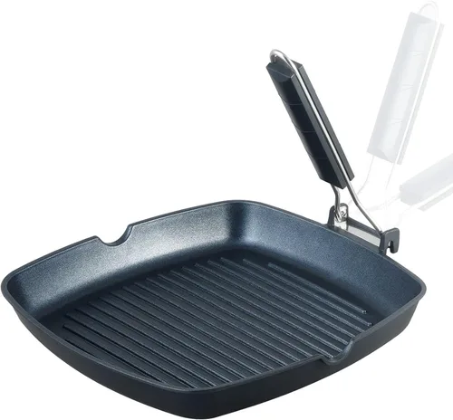 Vista 9 de S·KITCHN Sartén para parrilla con mango plegable, sartén antiadherente para estufas, sartén cuadrada compatible con inducción con boquillas