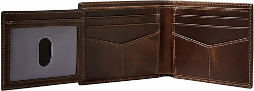 Vista 3 de Fossil Derrick - Cartera plegable de cuero con bloqueo RFID para hombre con ventana de identificación abatible