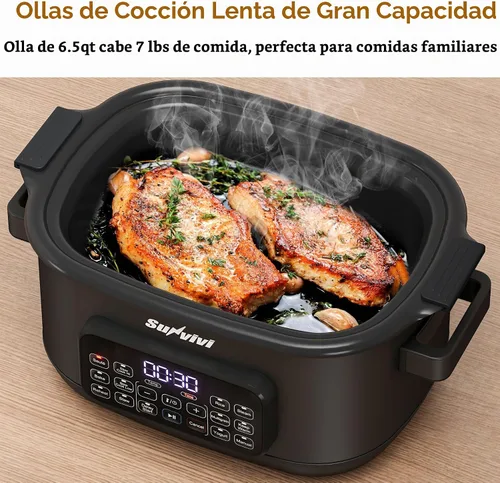 Vista 2 de Sunvivi Cocina múltiple 12 en 1, olla de cocción lenta programable de 6.5 cuartos de galón con temporizador y control de temperatura, ajuste