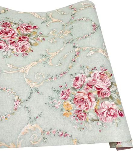 Vista 11 de SimpleLife4U papel adhesivo retro de rosas verde claro para recubrimiento de estantes, adhesivo para mesas y puertas de 17.7 pulgadas por 9.8 pies