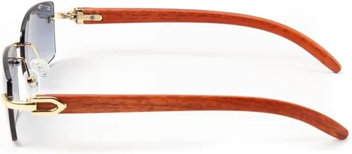Vista 6 de Lentes de sol rectangulares de lujo con montura dorada sin montura azul y gris, para mujeres y hombres, lentes de sol retro de los años 90, sin
