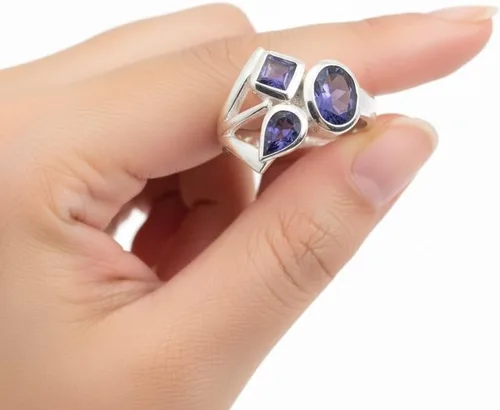 Vista 4 de 55Carat Anillo de iolita de plata con forma mixta de piedras preciosas naturales para mujer, talla 5, 6, 7, 8, 9, 10, 11, 12, 13 de EE. UU