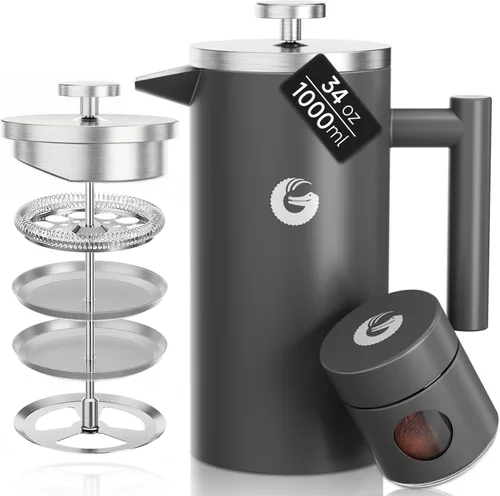 Vista 14 de Coffee Gator - Cafetera de prensa francesa de acero inoxidable 304 de 34 oz, tetera para té y café de doble pared aislada con sistema de filtración
