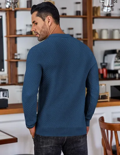 Vista 3 de COOFANDY Polo de punto para hombre, de manga larga, ligero, a la moda, informal, con cuello