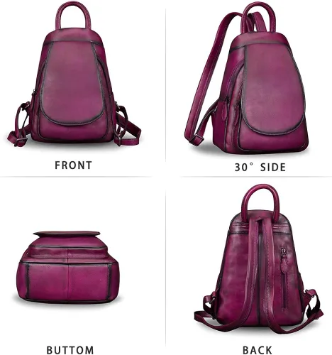 Vista 4 de Mochila de cuero para mujer, estilo vintage, hecha a mano, informal, pequeña mochila