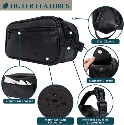 Vista 3 de PAVILIA - Neceser para hombre, kit de afeitado para viaje, neceser de viaje para hombres, organizador de artículos de aseo para el cuidado personal
