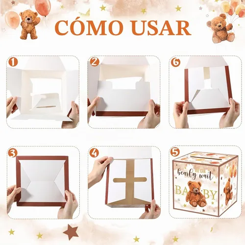 Vista 4 de Fumete 51 piezas Caja de tarjetas de rifa de pañales con osos con tarjetas de rifa de pañales insertadas, No podemos esperar, para baby shower