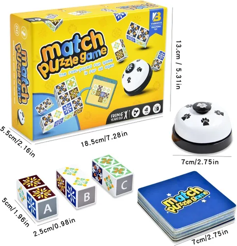 Vista 6 de varbertos Juego de rompecabezas de madera a juego, rompecabezas de bloques de patrón de bloques de construcción con campana para niños y adultos