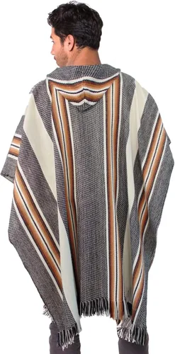 Vista 3 de Gamboa Alpaca Wool Poncho Men Panchos Mexican with Hood Adult Cowboy and Western Hippie Poncho para Hombre