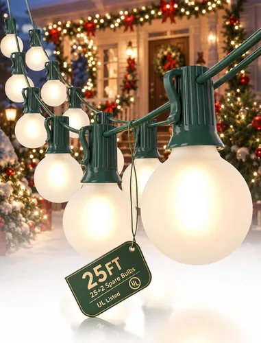 Vista 10 de Guirnalda de luces LED de 25 pies para exteriores, G40 Globe Patio Lights Cable blanco de 25 pies