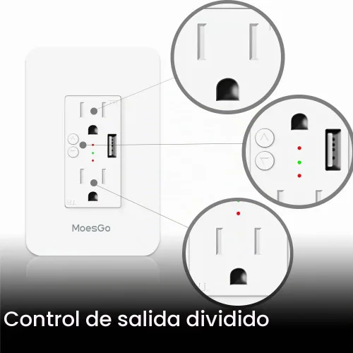 Vista 3 de MoesGo Toma de corriente inteligente de pared con USB, enchufe WiFi con 2 tomas de corriente, control dividido de 15 amperios, control remoto Smart
