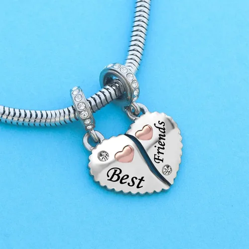 Vista 3 de NARTGO Encantador de amistad de corazón de rompecabezas, compatible con pulseras Pandora