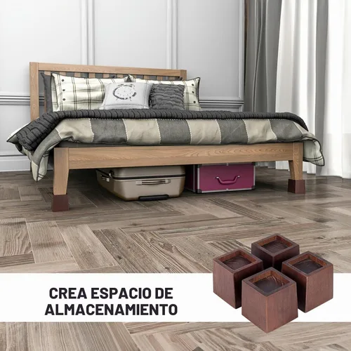 Vista 6 de Elevadores de cama de madera de 3 pulgadas de alta resistencia – Paquete de 4 elevadores de muebles de madera para cama, sofá y mesa, soporte