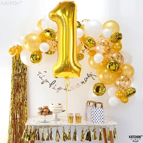 Vista 1018 de KatchOn Globo negro del número 1 de 40 pulgadas, globo de feliz cumpleaños Large Mylar Number One Balloon for 1st Birthday Decorations, Foil