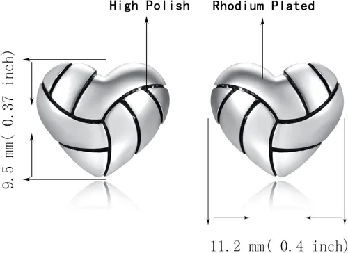 Vista 6 de 925 Sterling Silver Heart Volleyball Basketball Softball Baseball Stud Earrings Hypoallergenic Jewelry Gifts for Women Teen Girls Players