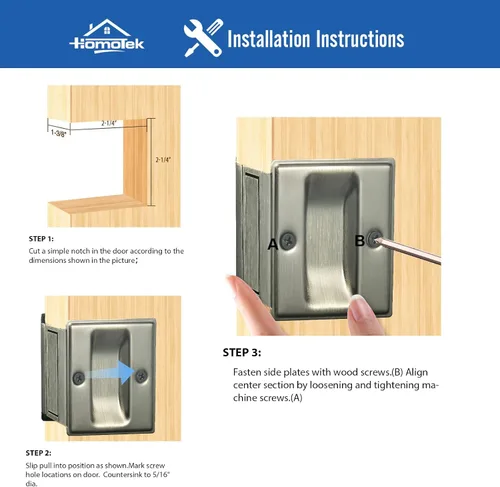 Vista 4 de HOMOTEK Tirador de puerta de bolsillo de privacidad sin placa de interruptor. Reemplaza los accesorios deslizantes de pasaje viejos o dañados sin