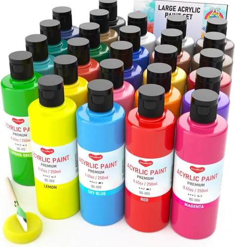 Vista 8 de Smallbudi Juego de pintura acrílica grande de 18 colores (8.45 onzas, 8.5 fl oz), pintura acrílica a granel no tóxica, suministros de pintura