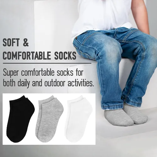 Vista 4 de Cooraby 25 pares de calcetines para niños, calcetines de corte bajo, calcetines deportivos de media amortiguación, calcetines deportivos para niños