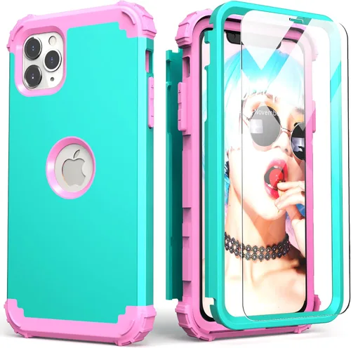 Vista 15 de IDweel Funda para iPhone 11 Pro Max con protector de pantalla de vidrio templado, híbrida 3 en 1 a prueba de golpes, delgada, resistente, cubierta