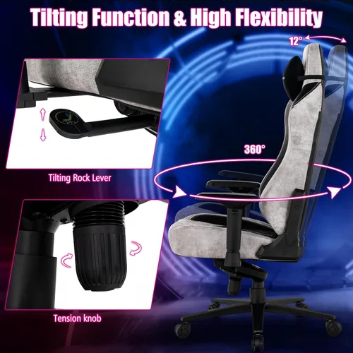 Vista 6 de Goplus Silla para videojuegos, silla giratoria de 360° en altura ajustable para computadora con soporte lumbar ajustable, reposabrazos 4D, asiento