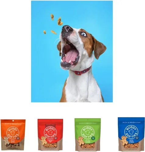 Vista 7 de Buddy Biscuits - Paquete variado de golosinas para perros, 6 onzas, incluye pollo, tocino y queso, mantequilla de maní y carne de res a la parrilla