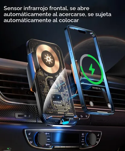 Vista 2 de Cargador inalámbrico transparente con sensor inteligente de 15 W, soporte para teléfono de ventilación de aire del automóvil, carga rápida QC