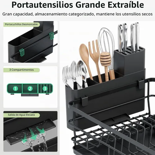 Vista 4 de TOOLF Escurridor extensible para encimera de cocina, color negro