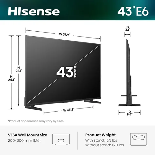 Vista 2 de Hisense Smart Roku TV Class E6SR Series Hi-QLED 4K UHD de 43 pulgadas (43E6SR, modelo 2026) - Dolby Vision, modo de juego Plus, VRR, ALLM, DTS