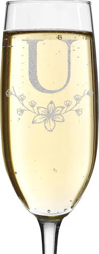 Vista 23 de shop4ever Monograma de letra floral de flauta de champán grabado con láser, 8 oz (L)