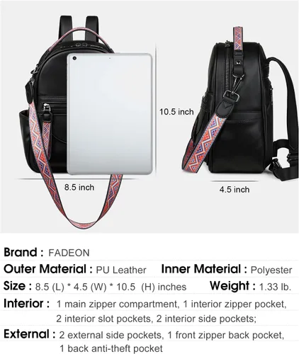 Vista 7 de FADEON Bolsos cruzados para mujer y bolso mochila Colección Negro