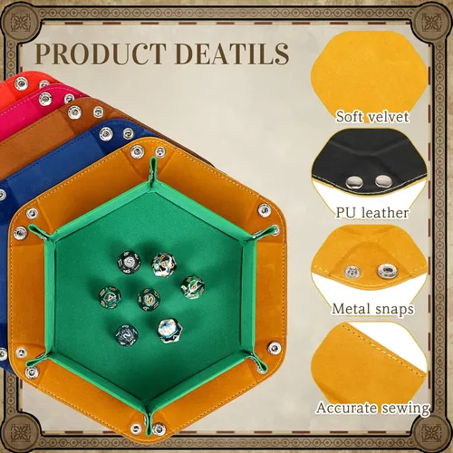 Vista 3 de 12 bandejas de dados a granel para rodar, portátil, plegable, hexagonal, bandeja fuerte, portátil, de piel sintética, terciopelo para juegos como