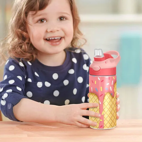 Vista 7 de Moudou Botella de agua con cono de helado para niños, doble pared aislada al vacío de acero inoxidable, vaso de viaje, 12 onzas