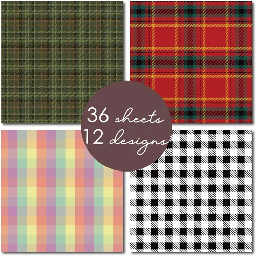 Vista 5 de Bloc de papel de tartán a cuadros de 30x30 cm, papel de doble cara, paquete de papel para álbumes de recortes, cartulina decorativa - 36 hojas