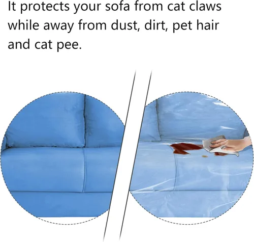 Vista 5 de Funda de sofá de plástico para muebles, funda de sofá de plástico transparente más grueso, protector de sofá antiarañazos para gatos, funda