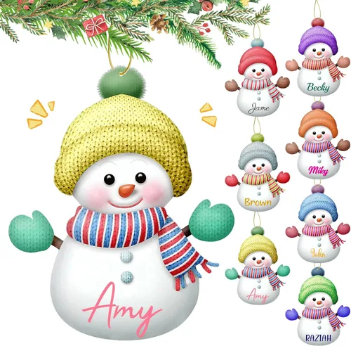 Vista 11 de Adornos de Navidad personalizados con nombre personalizado, muñeco de nieve, nombres de familia, decoración de árbol colgante de Navidad, 7