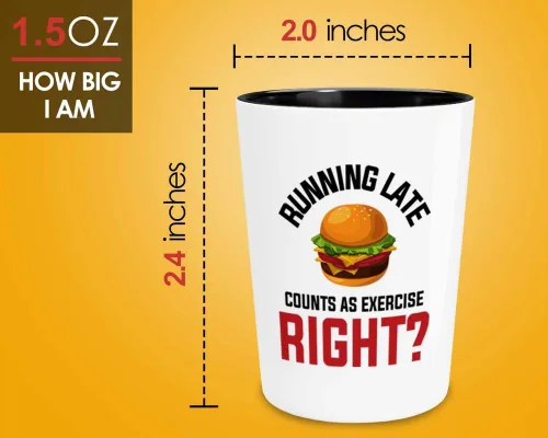 Vista 3 de Dietética Vaso de chupito 1.5oz - Corriendo tarde - Dietista registrado Nutricionista Foodies Vegetales veganos Dietista Consultor Vegeteriano